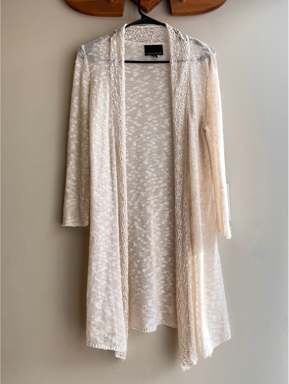 Cynthia Rowley Linen Blend Open Front Duster Cardigan Sweater Ivory M